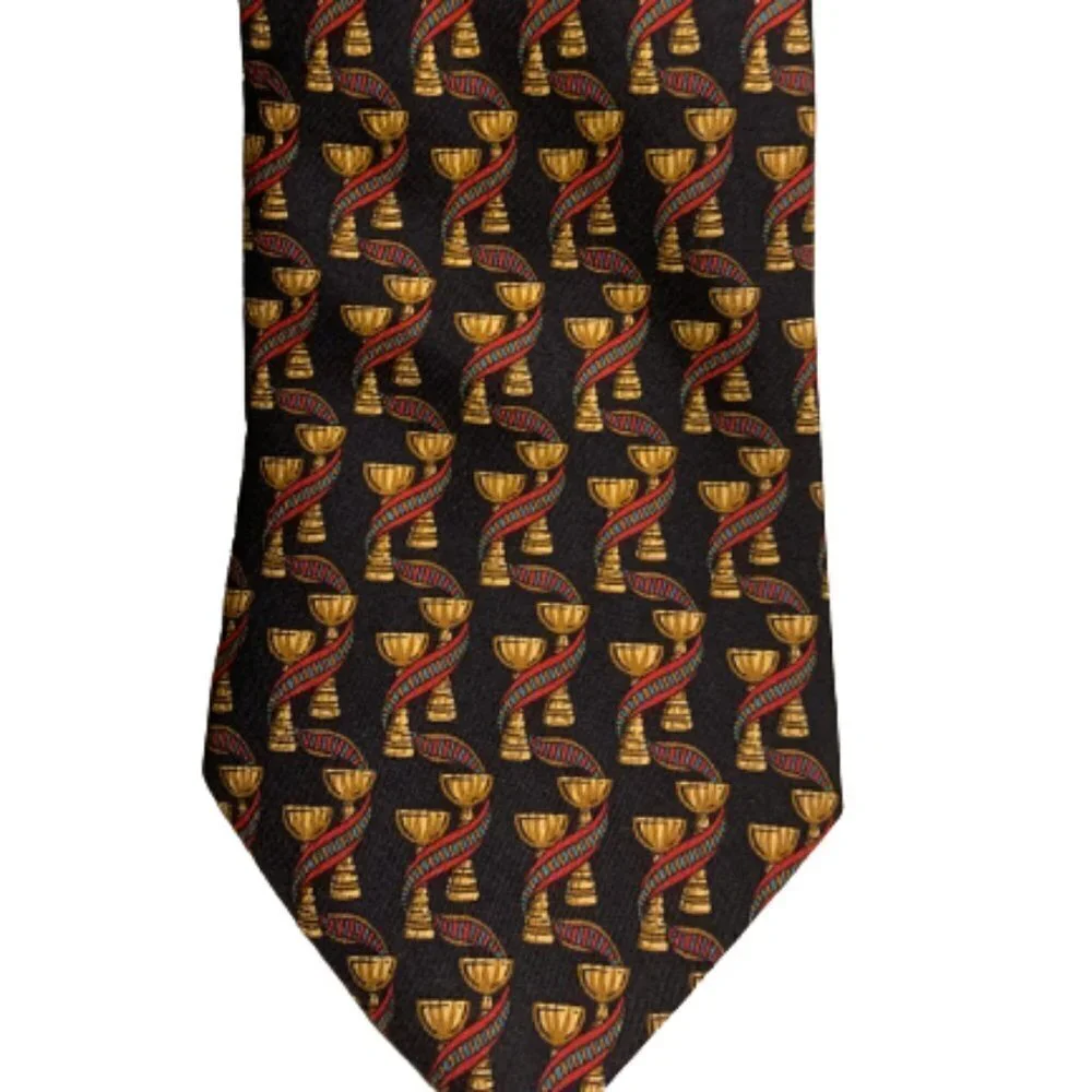 Made in Italy Salvatore Ferragamo 100% Silk Tie Black Background Victory Cups